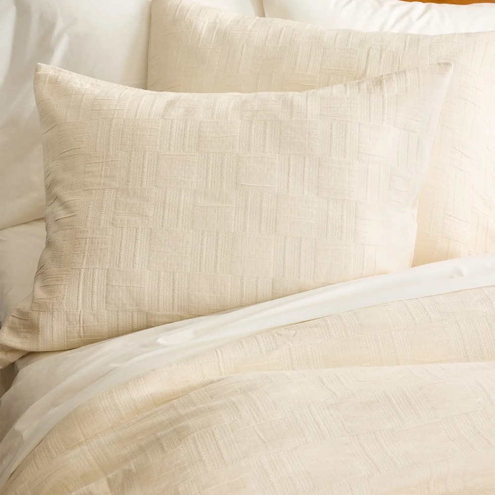 NWT Quince Checkered Matelasse Twin Duvet Cover Set in Undyed - Picture 3 of 7